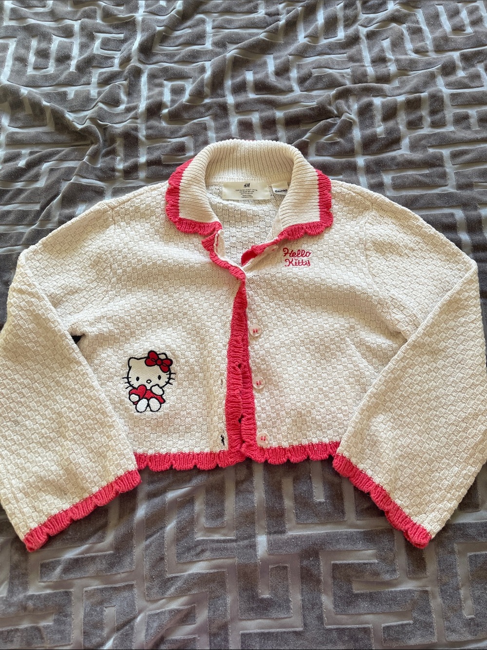 H&M White and Pink Hello Kitty Knit Cardigan